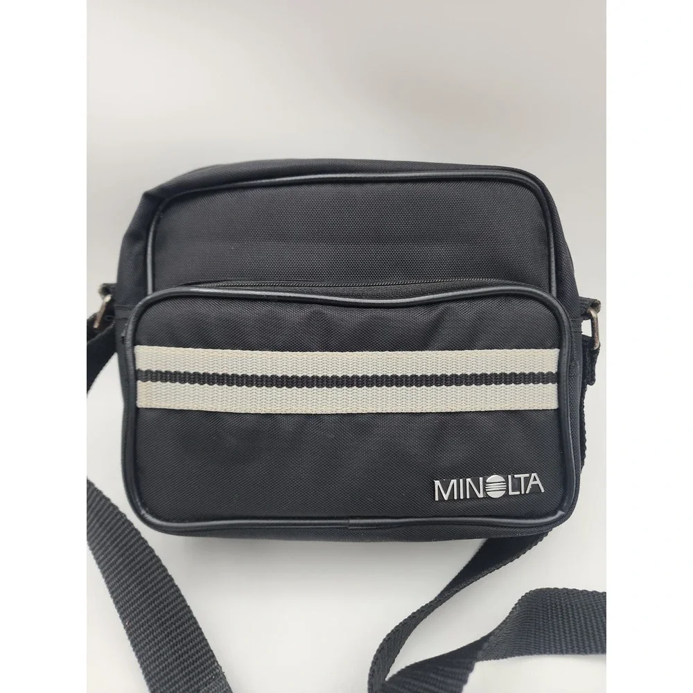 Vintage 80s Minolta Camera Bag Black Padded 2 Pocket Crossbody Strap